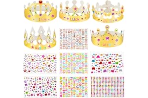 NIUBIER Gold Paper Crowns, 15 Pcs DIY Birthday Party Crowns, King & Princess Crown Hats with Gem Stickers, Letters and Number Stickers for School, Party & Craft Decoration