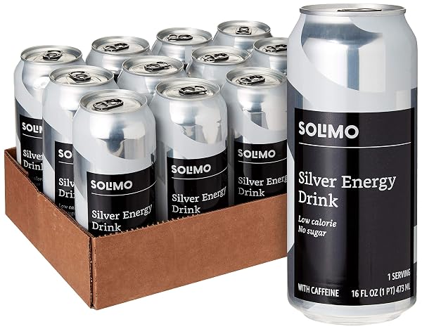 AMAZON BRAND – SOLIMO SILVER ENERGY DRINK, SUGAR FREE, 16 FL OZ (PACK OF 12)