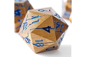 SOAR FORGE DND Metal Dice - Pharaoh Ruins Gold with Blue Cracks - Polyhedral Dice Set for D&D, RPG and More - Beautifully Detailed for Dungeons and Dragons