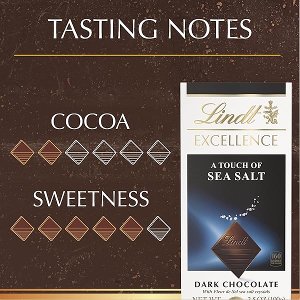 LINDT EXCELLENCE SEA SALT DARK CHOCOLATE CANDY BAR, DARK CHOCOLATE WITH A TOUCH OF SEA SALT, 3.5 OZ. BAR