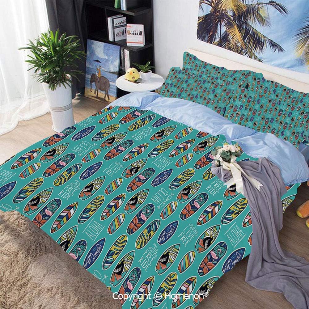 Homenon Three-Piece Bed,Aloha Hawaii Live Free Ocean Water Sports Inspired Pattern Coastal Inspirations Decorative,Full Size,100% Microfiber Super Soft,Breathable,Multicolor