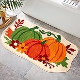 Percozzi Fall Pumpkin Bathroom Rug, Harvest Bath Mat Thanksgiving Water Absorbent Non-Slip Washable for Shower Tub Bedside Floor Small Tufted Accent Area Rug Decoration