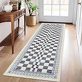 GarveeHome Runner Rug 2x6 for Kitchen Hallway Non-Slip Low Pile Machine Washable Carpet Modern Abstract Checkered Entryway Rugs No-Shedding High Traffic Area Rug for Bathroom Laundry Room Blue