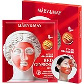 Mary&amp;May Red Ginseng Collagen Hydrogel Mask, 4 Sheets | Korean hydrogel face mask with red ginseng, vegan collagen, niacinamide, adenosine &amp; CICA for dull, tired-looking skin