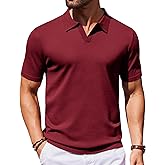 COOFANDY Men's V Neck Short Sleeve Stretch Knit Polo Shirt