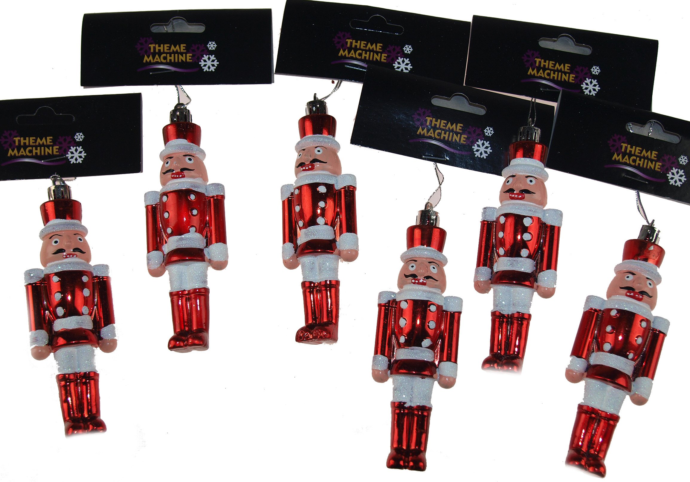 Set Of 6 Red Nutcracker Soldier 13cm Christmas Tree Baubles / Decorations