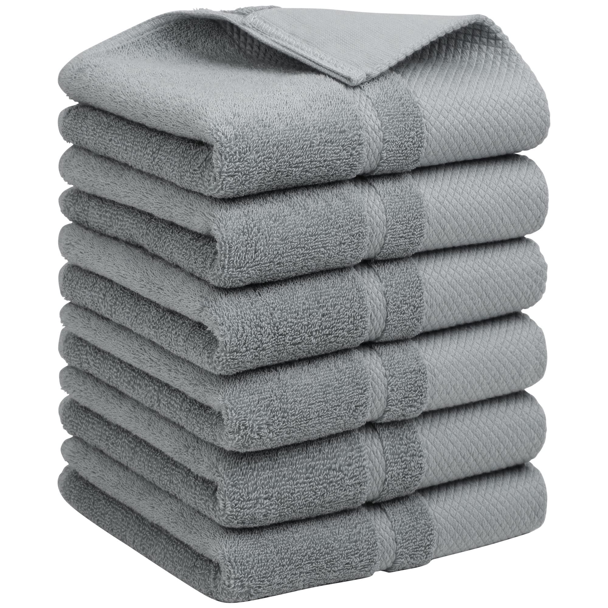 PiccoCasa Hand Towels for Bathroom Set of 6, 100% Combed Cotton 600 GSM Face Towels, 34 x 74cm Bathroom Towels Highly Absorbent for Kitchen - Hotel & Spa Quality Hand Towel Set Grey