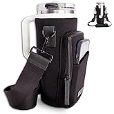 SOLLY AND RUE Water Bottle Sling Bag Crossbody Water Bottle Holder with Strap & Phone Pocket Insulated Carrier for Stanley & Hydro Flask up to 40oz Travel & Walking Companion