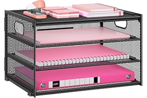 Lavatino 3-Tier Letter Tray Desk Organizer, Mesh Metal Paper File Tray Organizer for Desk, Office Supplies & Home Organization, Fits A4 Paper, Mail, Magazines & Office Accessories (Black with Handle)