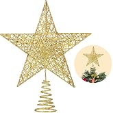 Christmas Tree Toppers Xmas Glitter Gold Hollow Star Treetop Topper | Star Treetop Topper for Christmas Tree Decoration.