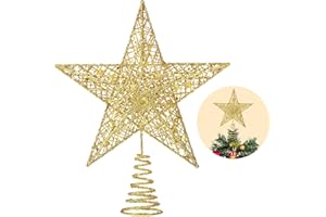 XIMISHOP Christmas Tree Toppers Xmas Glitter Gold Hollow Star Treetop Topper for Christmas Tree Decoration. 1