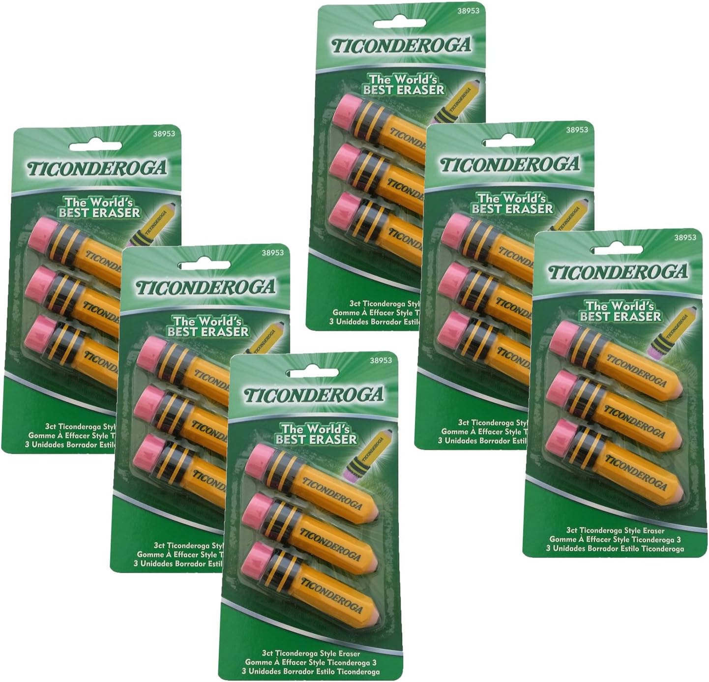 Dixon Ticonderoga Pencil Shaped Erasers 3 Pack (38953