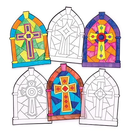 Baker Ross Ltd Cross Color In Window Stained Glass Decorations Pack Of 12 Aw297 For Kids To Decorate And Display