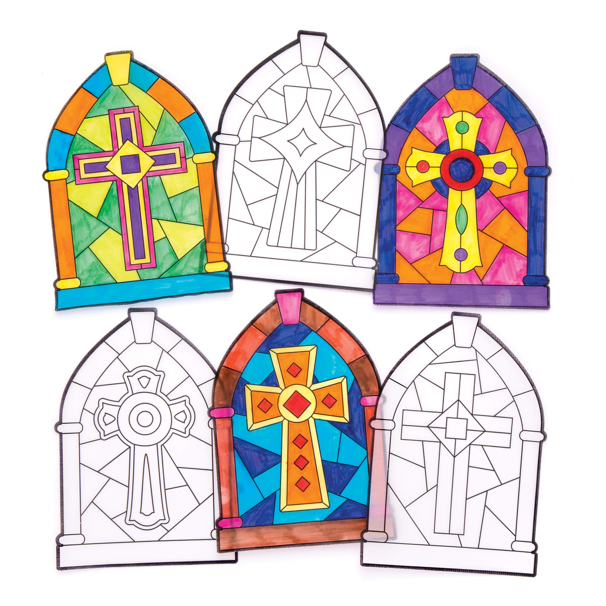 Baker Ross AW297 Cross Colour In Window Stained Glass Decorations, For Kids to Decorate and Display (Pack of 12), Transparent, 2.5 cm*25.0 cm*15.0 cm
