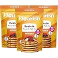 Flourish Protein Pancake & Waffle Mix, with Whey Protein & Flax Seed, No Added Sugar, High in Protein & Fiber - Just Add Water - Buttermilk Flavour, 430g (3 Pack) - Made in Canada