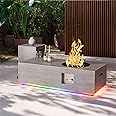 48 inch Propane Fire Pit Table, 2 in 1 Outdoor Fire Pit with 20lb Tank Cover, Outside Patio Deck and Garden, LED Gas Fireplace Table with Lid and Stone, Grey, RGB Light