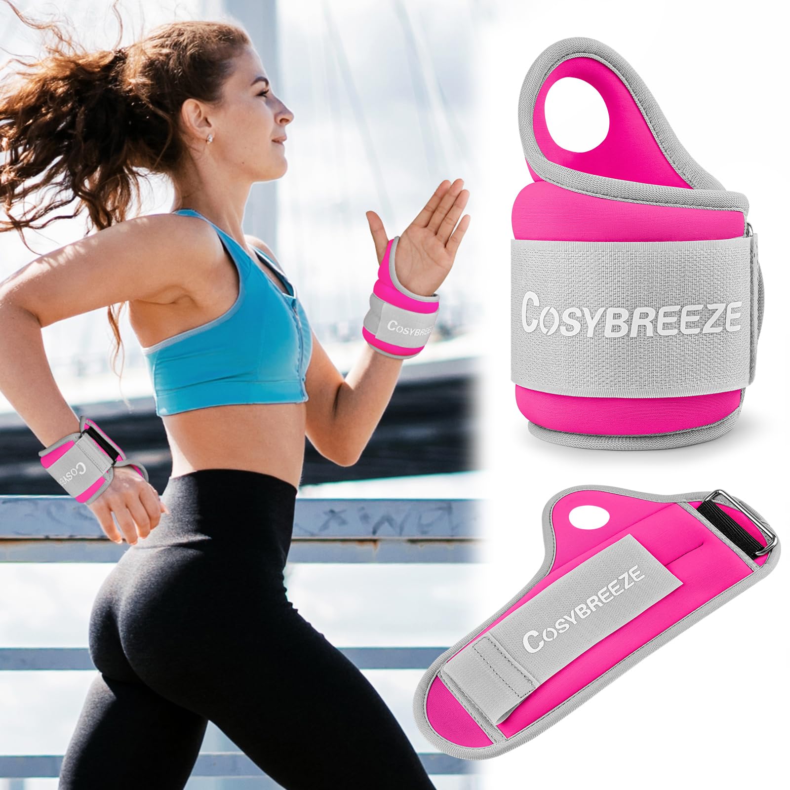 Wrist Weights with Thumb Loops Lock for Women Men 1 Pair 3 kg Arm Weight Ankle Weights Weighted Gloves for Running Walking, Rose Red