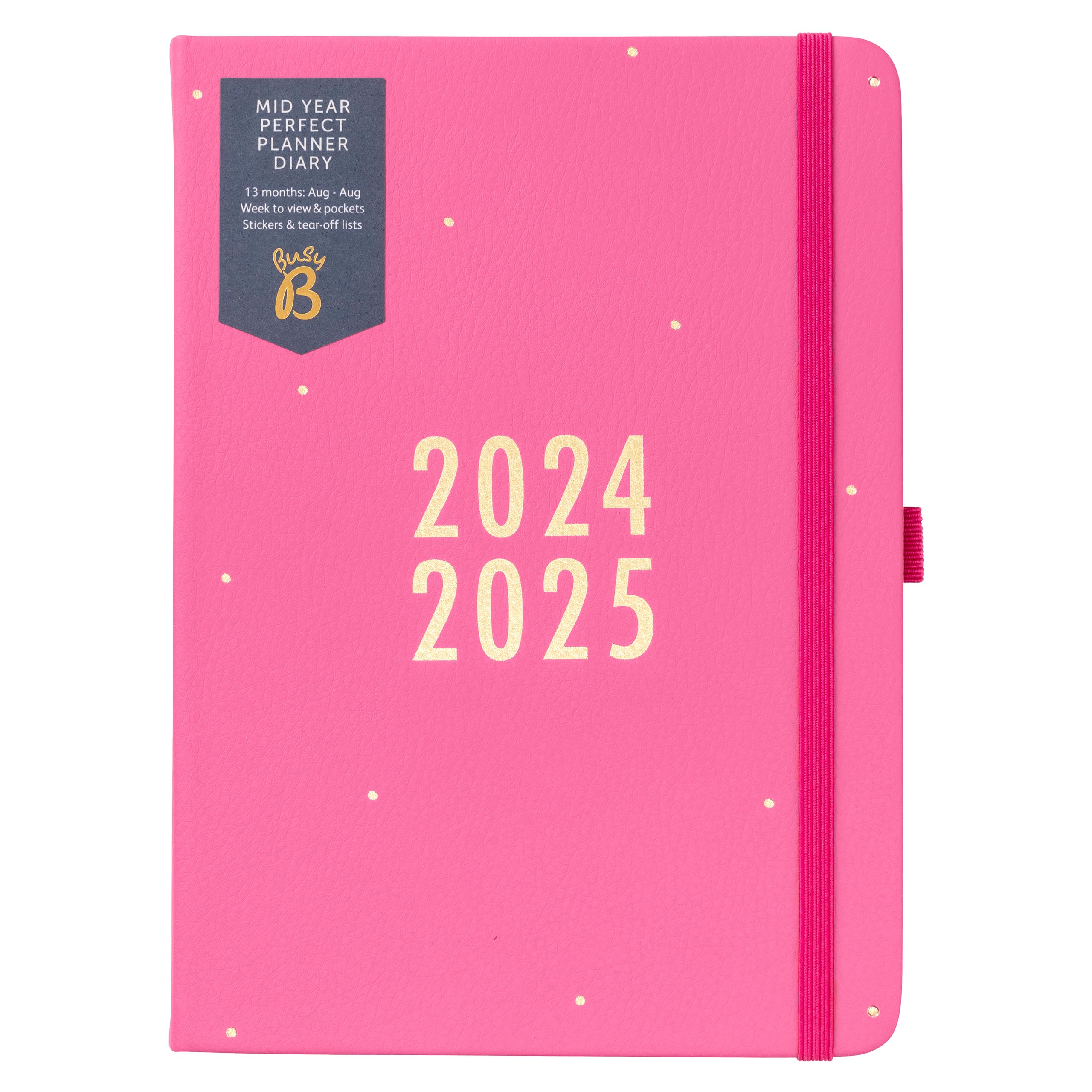 Busy B Mid Year Perfect Planner Diary August 2024 - August 2025 - Pink Faux Leather A5 Week to View Planner with Stickers, Pen Holder and List Pad โ image 1