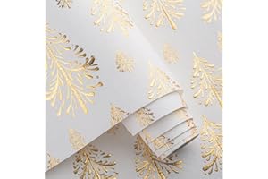 Flyhill Kraft Christmas Wrapping Paper,White Gold 3D Embossed Foil Christmas Tree with Woodlands Wrap Paper for Holiday, Party,Celebration, New Year (17 Inch X 32.8 Feet)