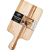 LABELL Medium Canadian Maple Wooden Cutting Board with Handle, Resilient to Stain, Flat Paddle Cutting Board with Handle, Cha