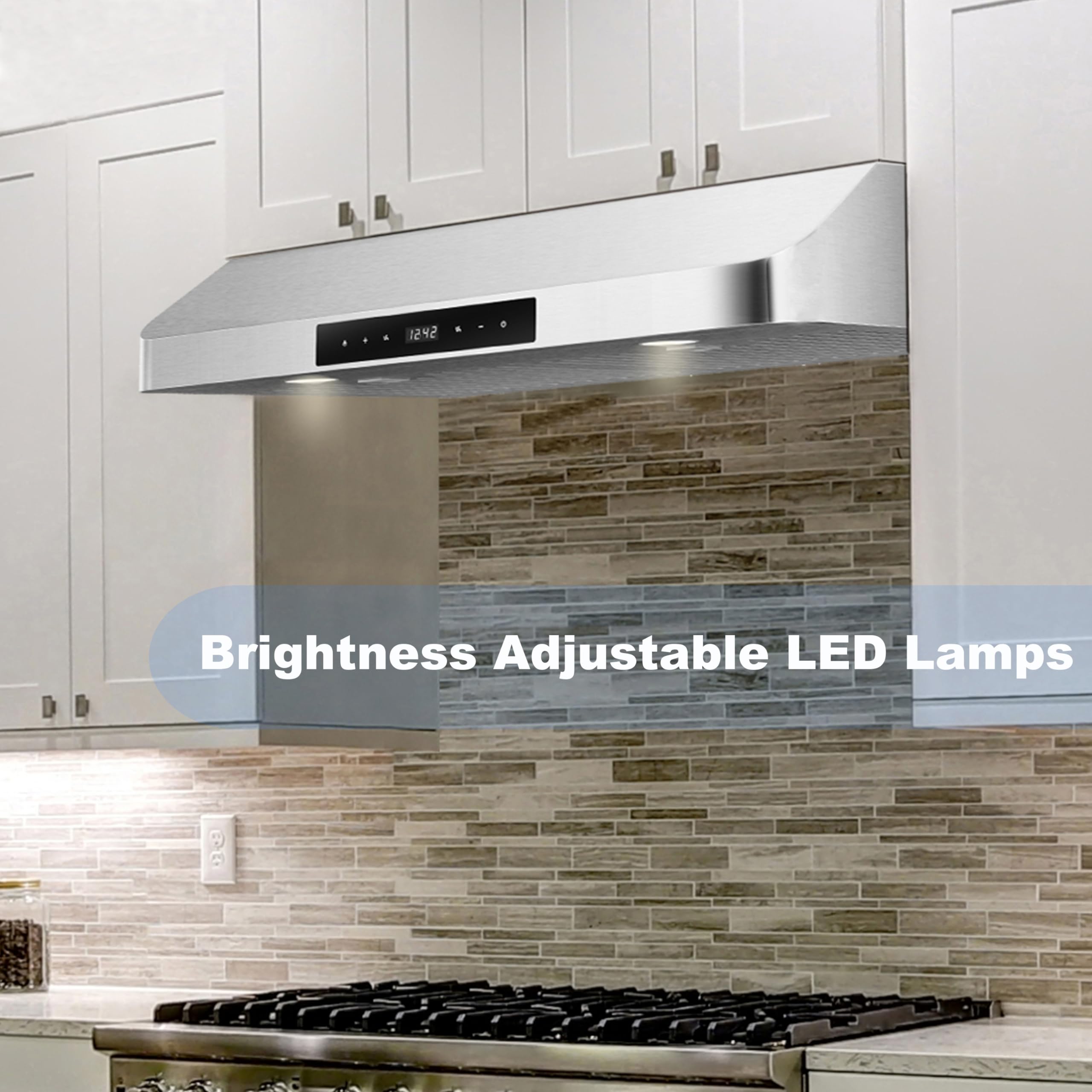 EVERKITCH Range Hood 30 inch Under Cabinet, 900CFM Kitchen Vent Hood, Permanent Stainless Steel Filters，Top and Rear Vents