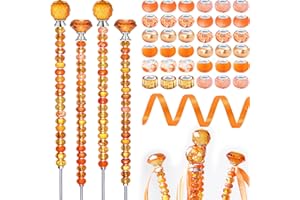 ZYEHXED 119 Pcs Garden Stake DIY Fairy Wand Plant Stake with Orange Large Hole Beads Crystal Diamond Stopper Top 4 Stainless Steel Threaded Rod Beaded Garden Stakes for Outdoor Indoor Yard Patio Decorations