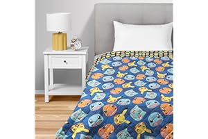 Northwest Pokemon Striped Favorites Queen/King Quilted Blanket, Cozy Fantasy Bedding for Gamers, Kids & Adults, Throw for Bedroom, Sofa, or Game Room Décor, 90 x 90 Inches