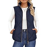 YUCOLEN Women's Quilted Vest Stand Collar Lightweight Zip Padded Gilet Sleeveless Jackets Coats Outerwear with Pockets