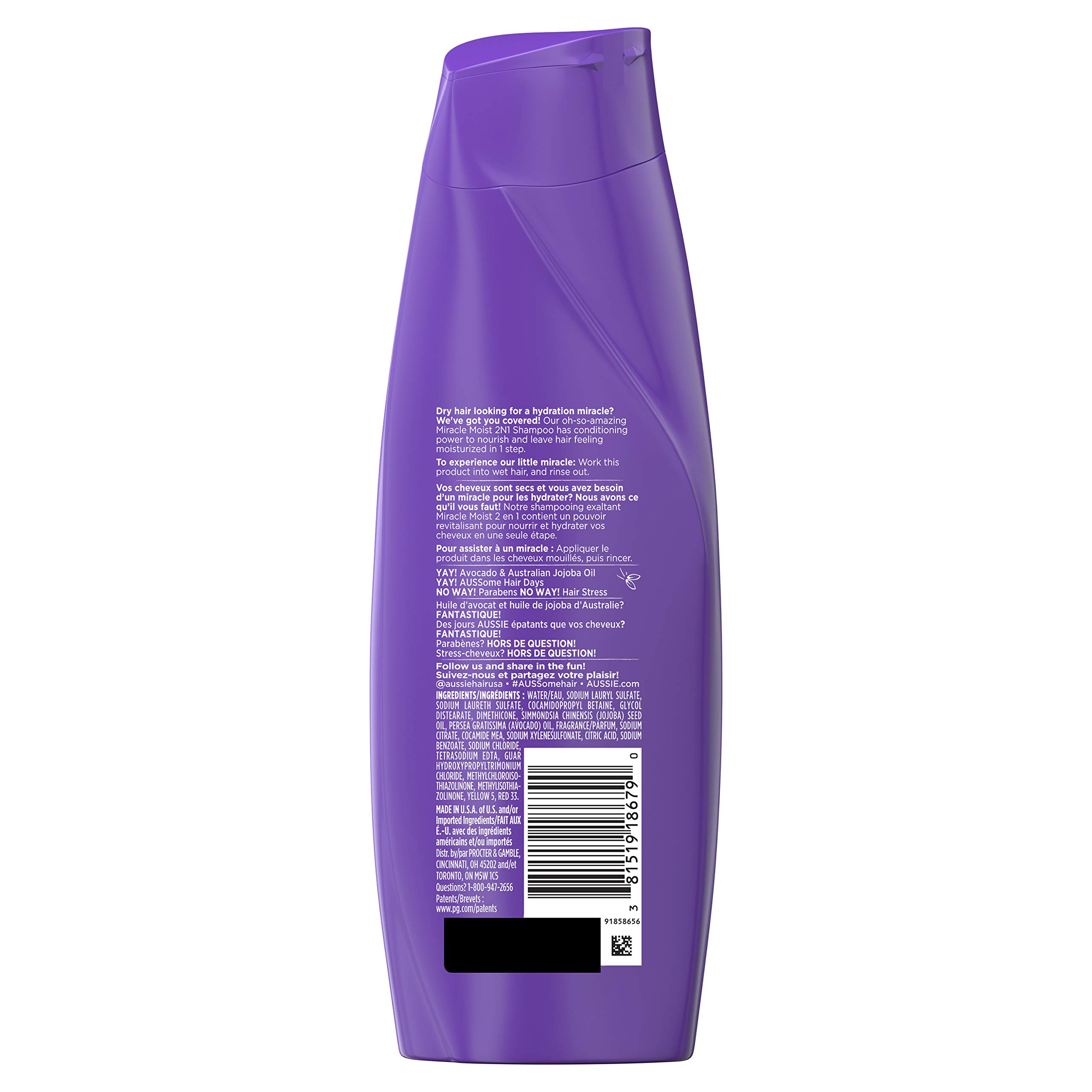 Aussie For Dry Hair Paraben-free Miracle Moist 2 In 1 with Avocado & Jojoba, 72.6 Fl Oz