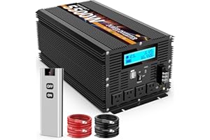 JARXIOKE 5500 Watt Power Inverter 12V DC to 110V 120V Converter for Family RV Off Grid Solar System Car with Type-C Ports 3 AC Power Outlets Dual USB Ports LCD Display Wireless Remote Control