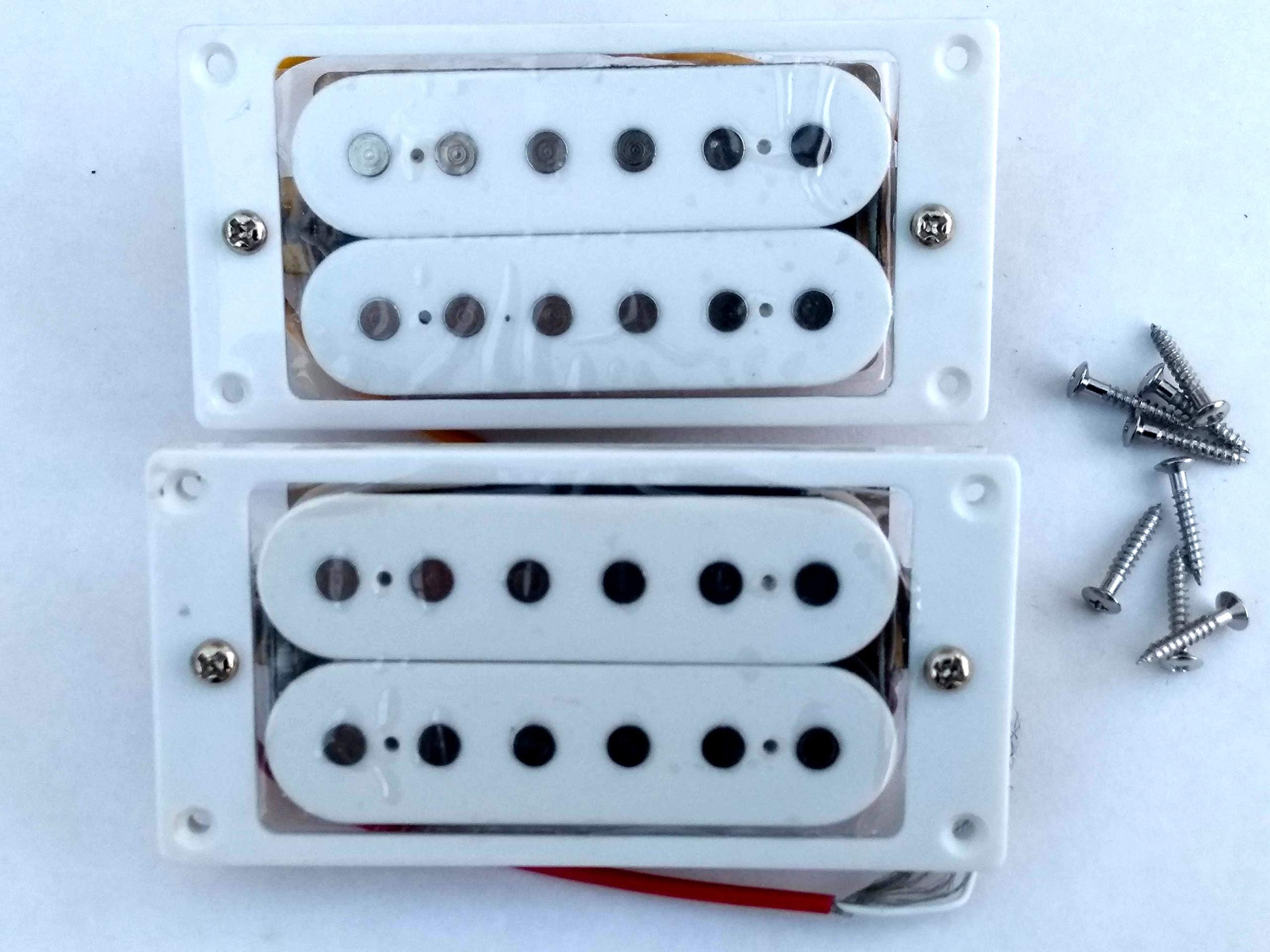 2 WHITE OPEN GUITAR HUMBUCKER PICKUPS PICKUPS WITH FLAT BACK WHITE SURROUNDS NECK AND BRIDGE NEW