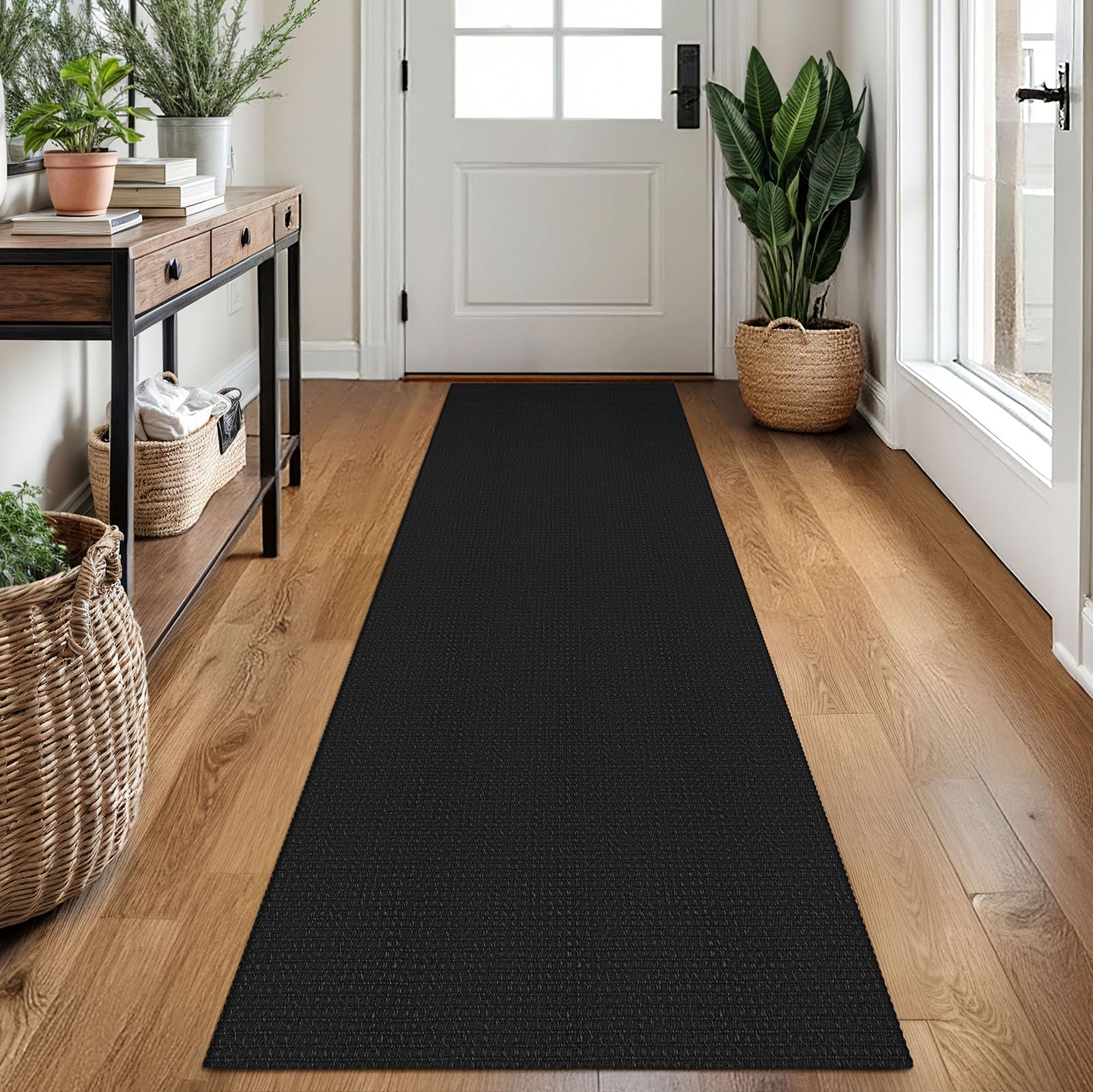 Photo 1 of EARTHALL Woven Runner Rug 2x7 Ft Washable Runners for Hallways Cotton Non Slip Rubber Backed Kitchen Runner Braided Indoor Floor Carpet for Entryway, Hallway, Kitchen, Bedroom, Black/Grey