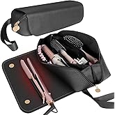 SS Hair Tools Travel Bag and Heat Resistant Mat for Hot Tools, Leather Curling Iron Case, Portable Essentials for Women, Black