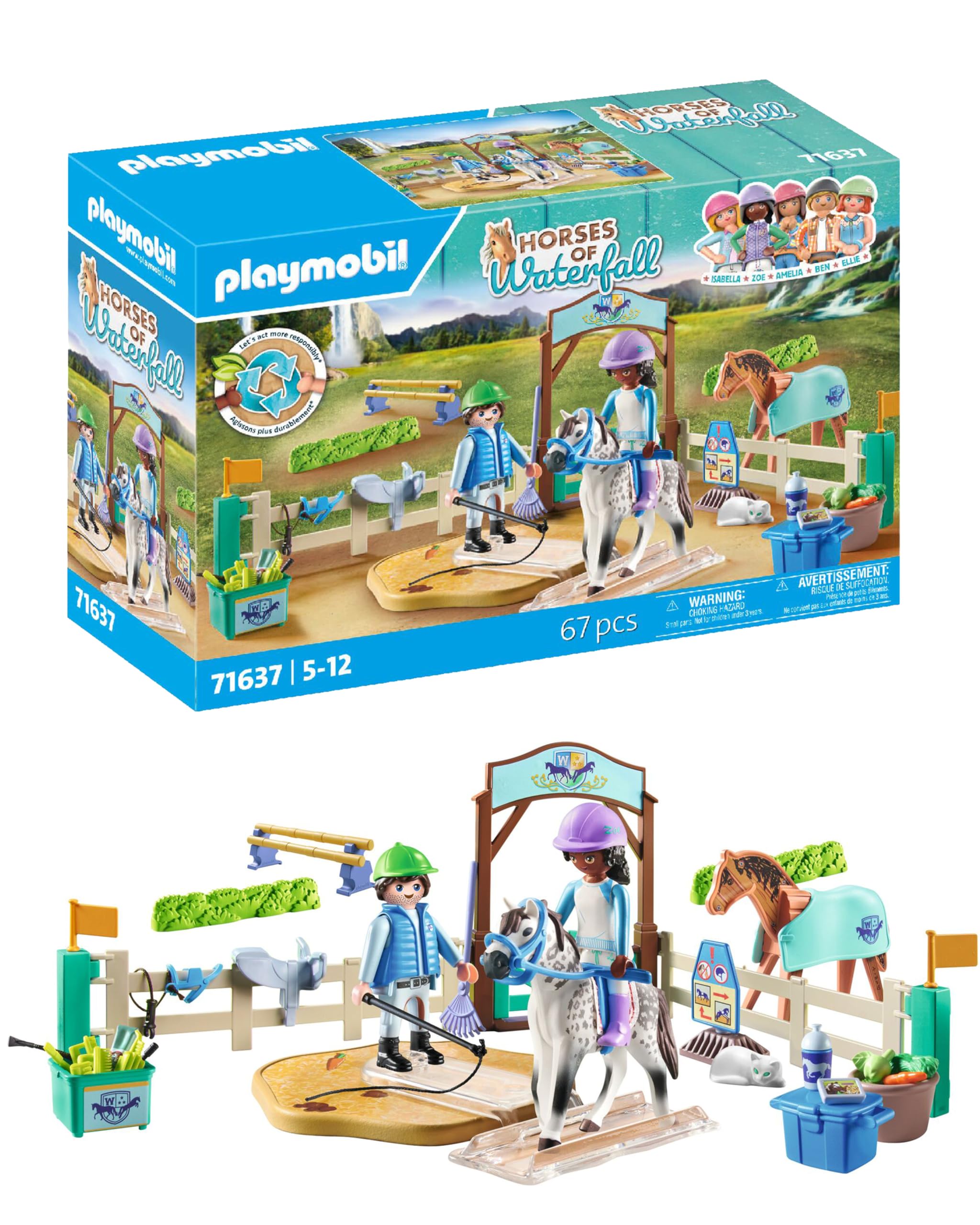 Playmobil 71637 Horses of Waterfall: Modern riding school, including a movable lungeing platform, horse, and extensive riding accessories, sustainable play sets suitable for children ages 5+
