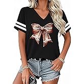Football Shirts for Women Game Day T Shirt Funny Football Mom V Neck Tshirt Casual Short Sleeve Tops