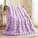L'AGRATY Faux Fur Throw Blanket: 50" x 60" Luxury Soft Fluffy Rabbit Fur Blankets Twin for Couch Bed Sofa - Cozy Plush Bubble Blankets for Winter: Flannel Fleece Decorative Blanket(Purple)