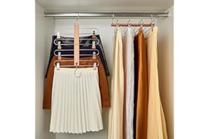 HOUSEIFY HANGSAGE Skirts Hangers, 2-Pack Space-Saving Beechwood & Metal Skirt Holder, 4 Tiers, 360° Swivel Hook & Adjustable Multi-Clip Design, Elegant Closet & Wardrobe Organizer