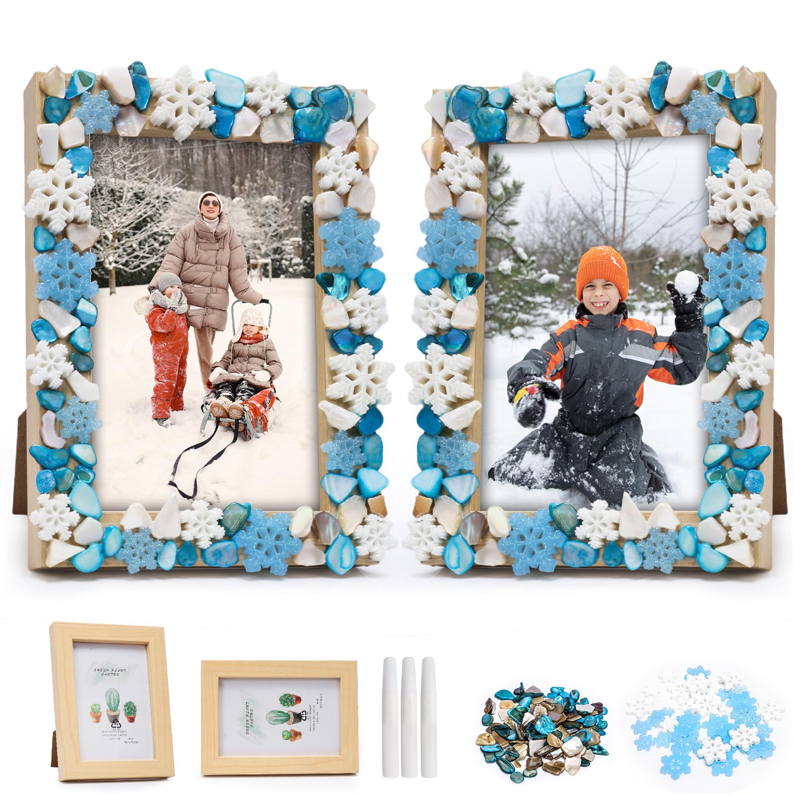 DKINY Pack of 2 Snowflake Mosaic Photo Frame Craft Kits Christmas Crafts for Kids Age 6+ Decorate Your Own Photo Frame Creative Christmas Gifts for 7 8 9 10 11 12 Year Old Girls Boy