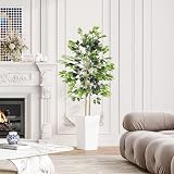 YOLEO 5.5ft Ficus Tree with White Planter Indoor Decorative Plant view 9