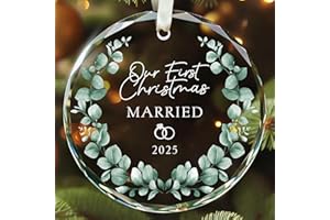 KATLADIZ First Christmas Married Ornament 2025 - Wedding Gifts - Wedding Gifts for Couples 2025 - Married Couple Gift for Bride, Newlyweds - Bride Bridal Shower Gift - Glass 1st Christmas Ornament