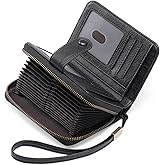 GAEKEAO Leather Credit Card Holder Wallet for Women RFID Blocking Large Capacity Bifold Zipper Card Case Organizer with Wristlet 32 Slots