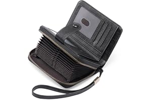 GAEKEAO Leather Credit Card Holder Wallet for Women RFID Blocking Large Capacity Bifold Zipper Card Case Organizer with Wristlet 32 Slots