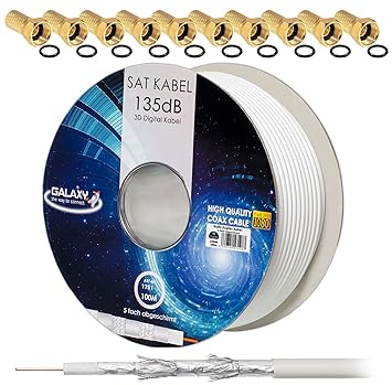 135dB 100m HB DIGITAL Koaxial SAT Kabel 5-fach geschirmt für Ultra HD 4K DVB-S / S2 DVB-C und DVB-T BK Anlagen + 10 vergoldet