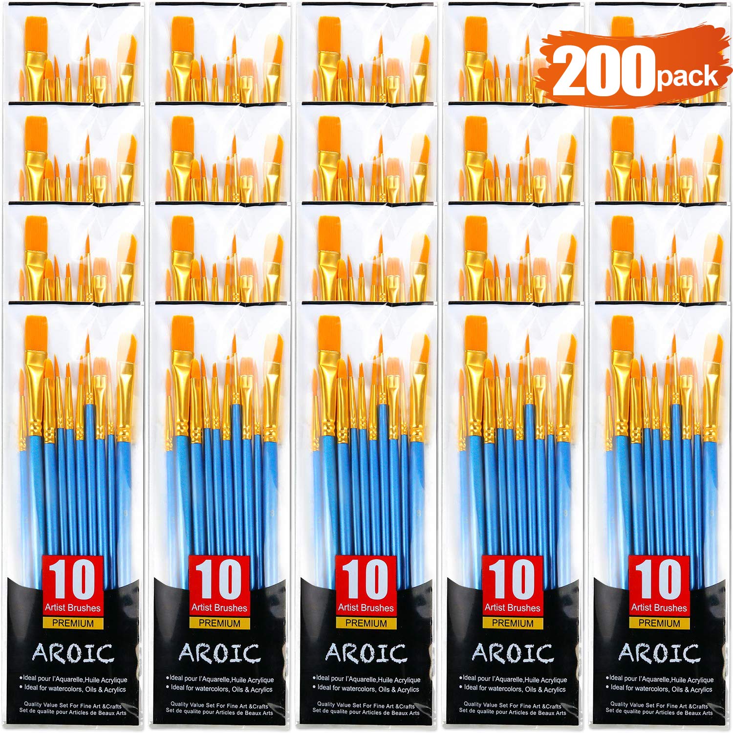 Photo 1 of Acrylic Paint Brush Set, (20 Packs /200 pcs) Nylon Hair Brushes for Oil and Watercolor, Perfect Suit of Art Painting, Best Present for Painting, Blue