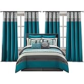 LANCO MODERN LIFESTYLE California King Comforter Set, Grey Bedding Set, Jacquard Woven with Geometry, 16 Pieces Room in a Bag, Sheets, Bedskirt, Pillow Shams and Cases, Decor Pillows and Curtains