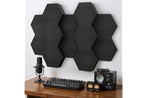 KUCHOOW Acoustic Foam Panels, 3D Hexagon Dual Thickness 1.57" & 2.75" Sound Absorbing Tiles for Studio, Room, 12 Pack, 12" x 10" Black Decorative Art Paneles for Ceiling, Door, Pared, Walls, Home Decor