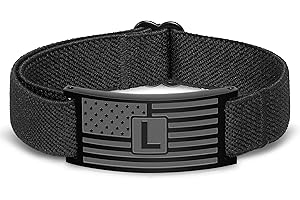 Lunvky American Flag Initial Bracelet for Men Boys, Stainless Steel A-Z Letter Charm Bracelets Adjustable Patriotic Jewelry Graduation Gifts for Kids Teen Boy