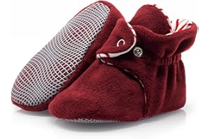 Ella Bonna Fleece Baby Booties, Warm Cozy Baby Slippers, Stay On Sock Shoes, Easy to Put on, Unisex Baby Gifts, Non-Slip Adjustable Newborn Boots for Boys and Girls, Infant Months