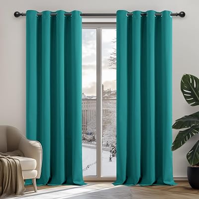 Deconovo Blackout Curtains 2 Panels Turquoise 42x54 Inch Eyelet Thermal