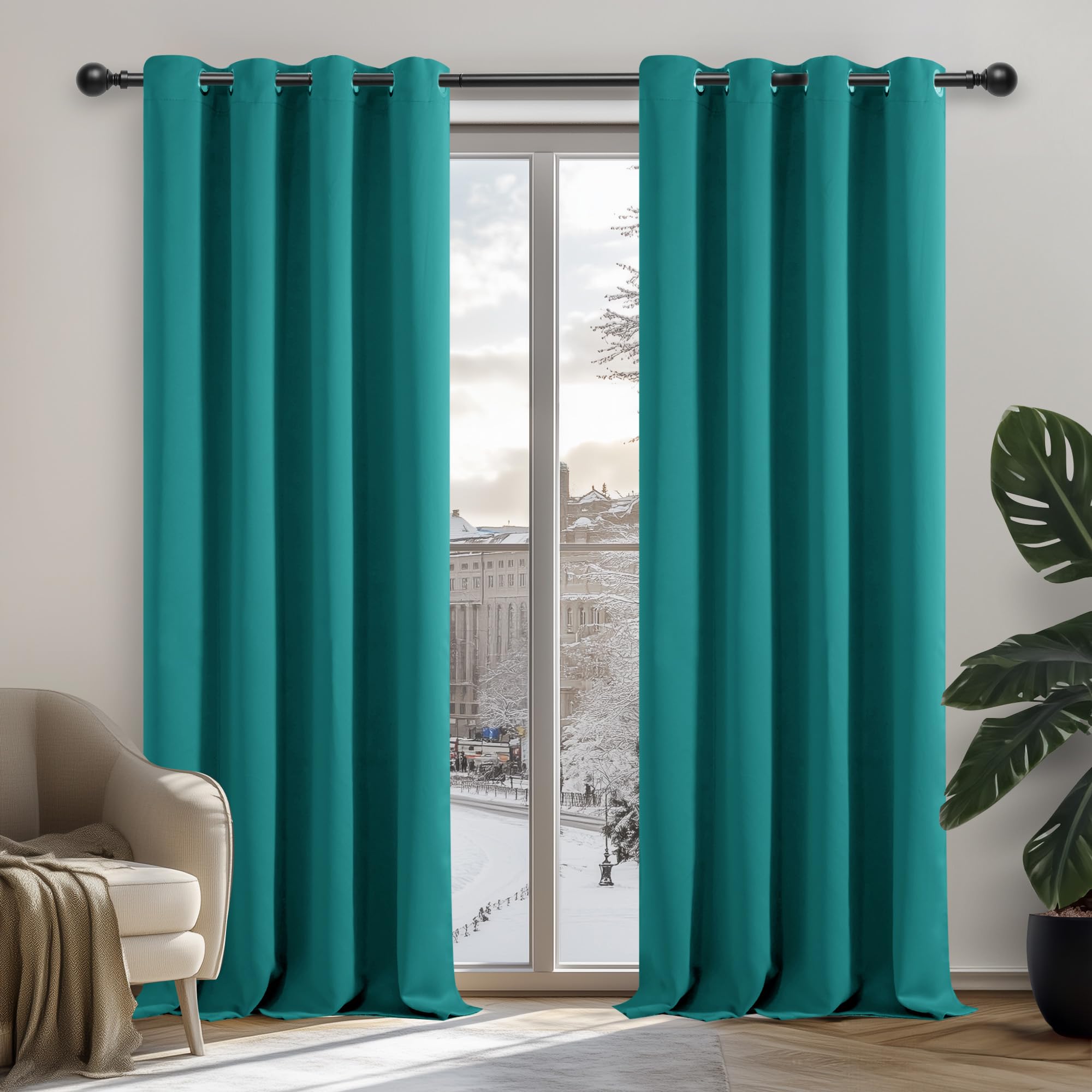 Deconovo Home Decorative Solid Blackout Curtains Thermal Insulated Eyelet Curtains for Girls Bedroom Turquoise 42 x 54 Inch 2 Panels